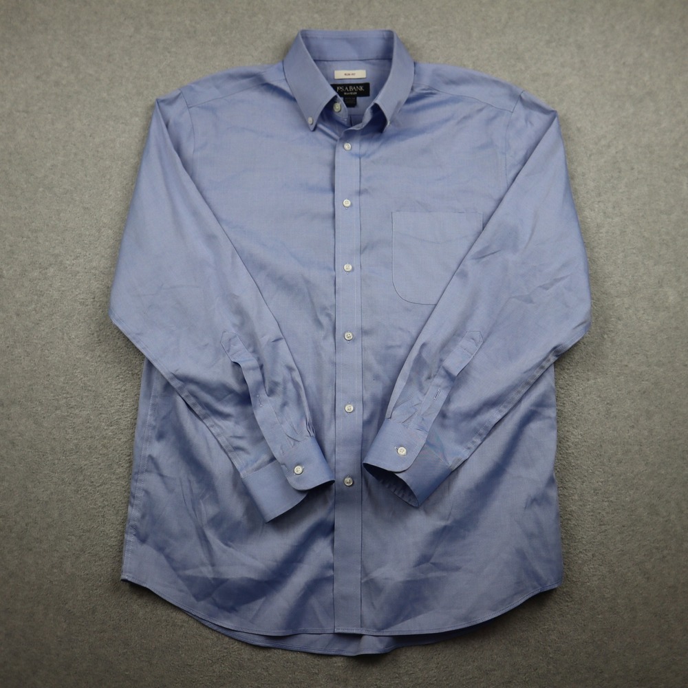 Jos. A. Bank Dress Shirt Mens 16.5-34 Traveler Slim Fit Blue Long Sleeve Cotton